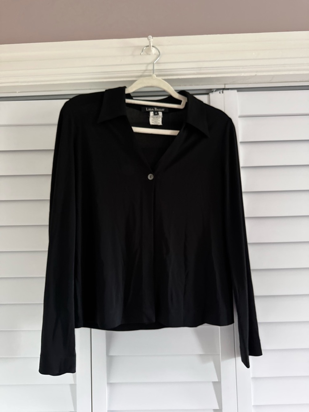 Lisa Baday Black Collared Single Button-Front Blouse